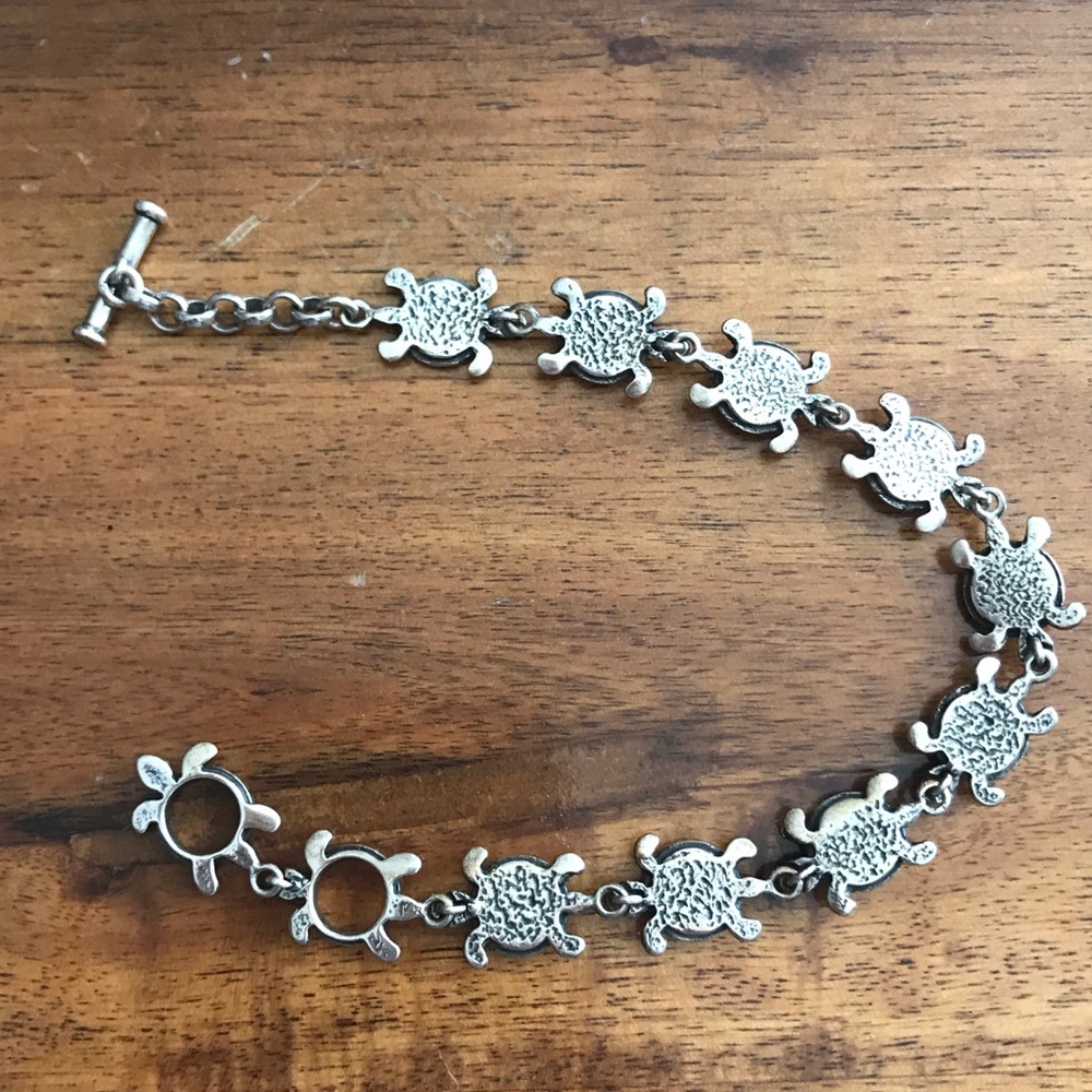 Turquoise & Jade Sterling Silver Turtle Bracelet - Picture 4 of 7